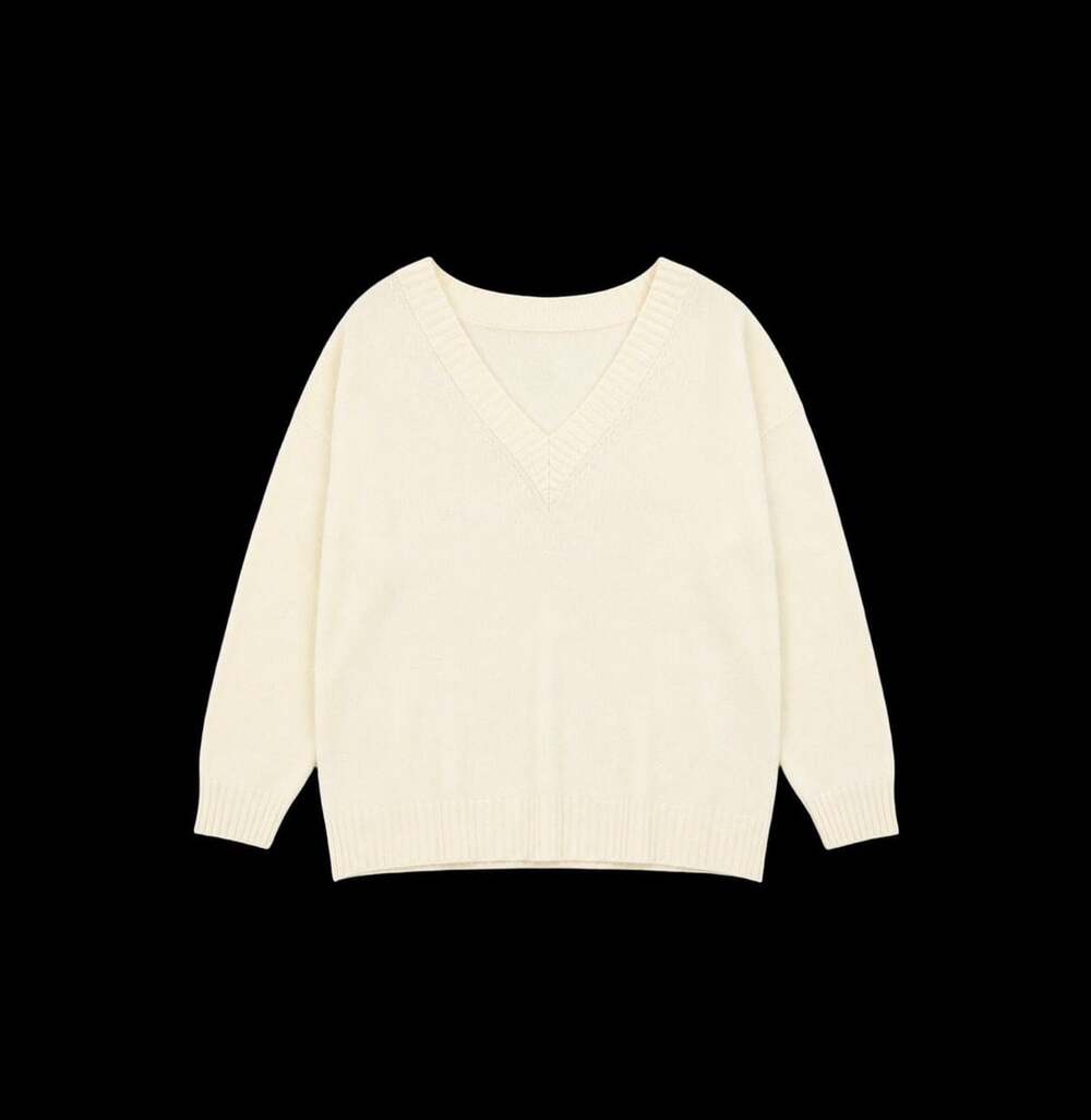 Athleta Wool Cashmere V-Neck Sweater Ivory Cream Size M